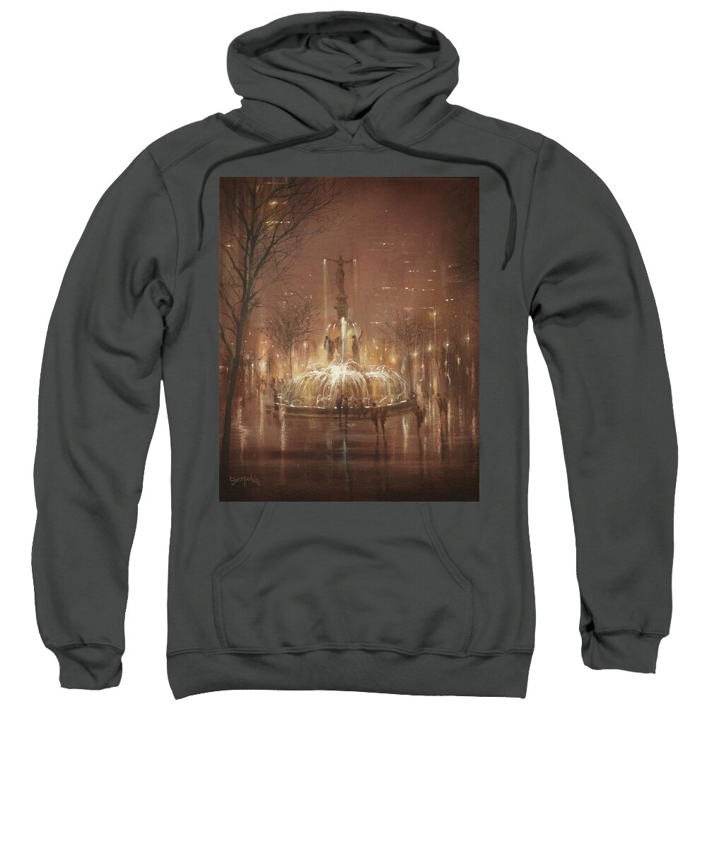 Fountain Square Sweatshirt featuring the painting Fountain Square by Tom Shropshire