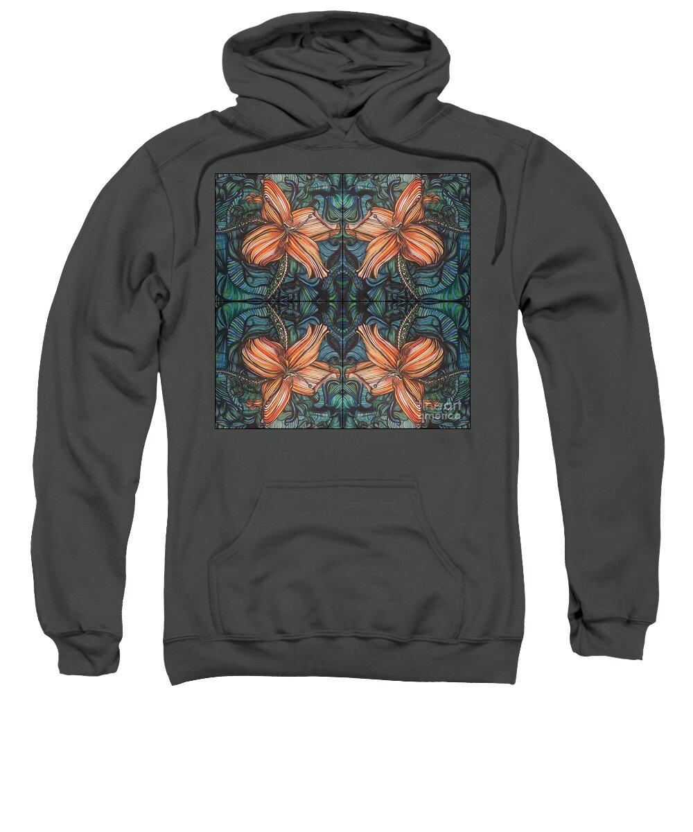 Lilies Sweatshirt featuring the drawing Four Lilies Looking In by Mastiff Studios
