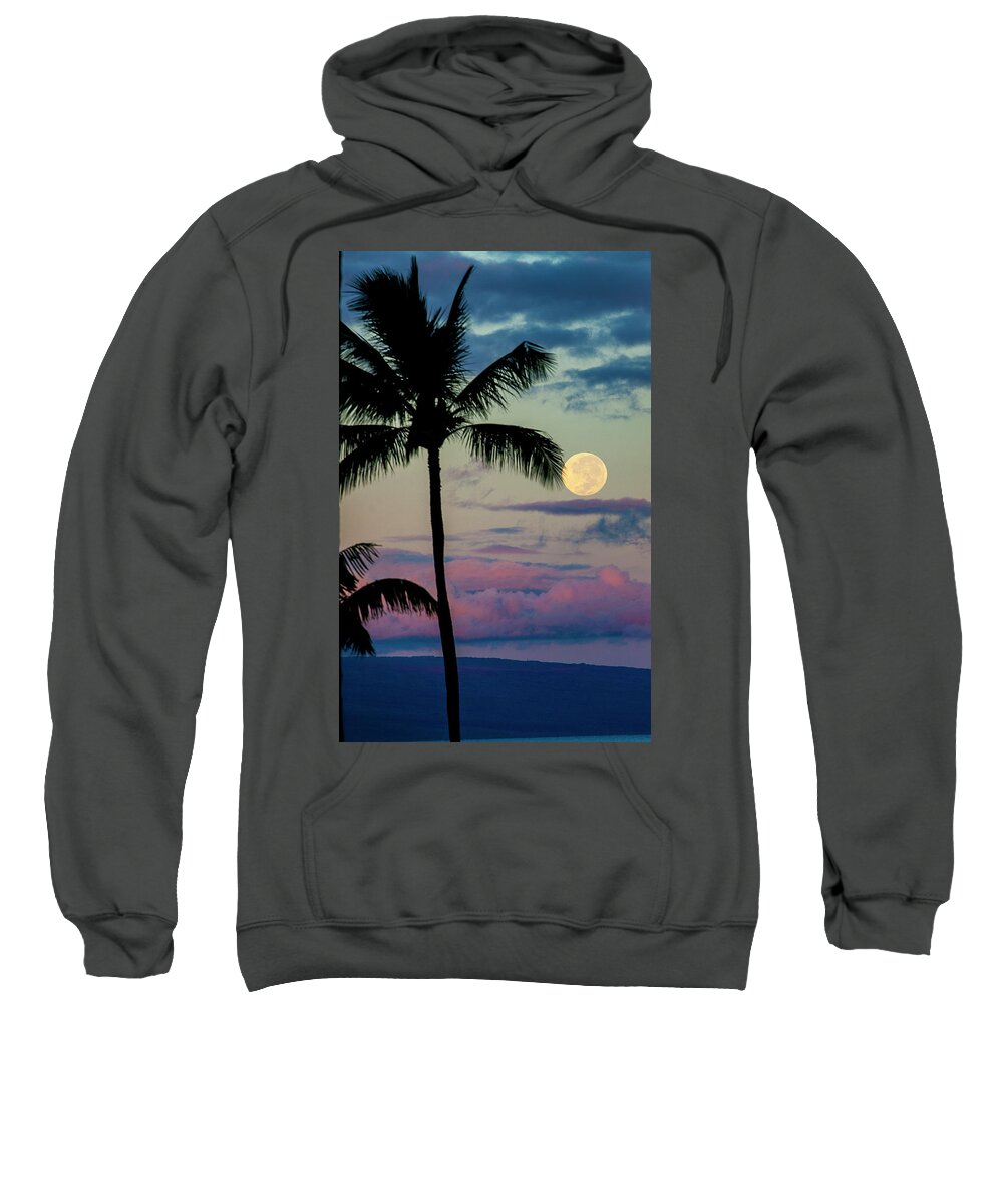 Palm Trees Sweatshirt featuring the photograph Full Moon and Palm Trees by Anthony Jones