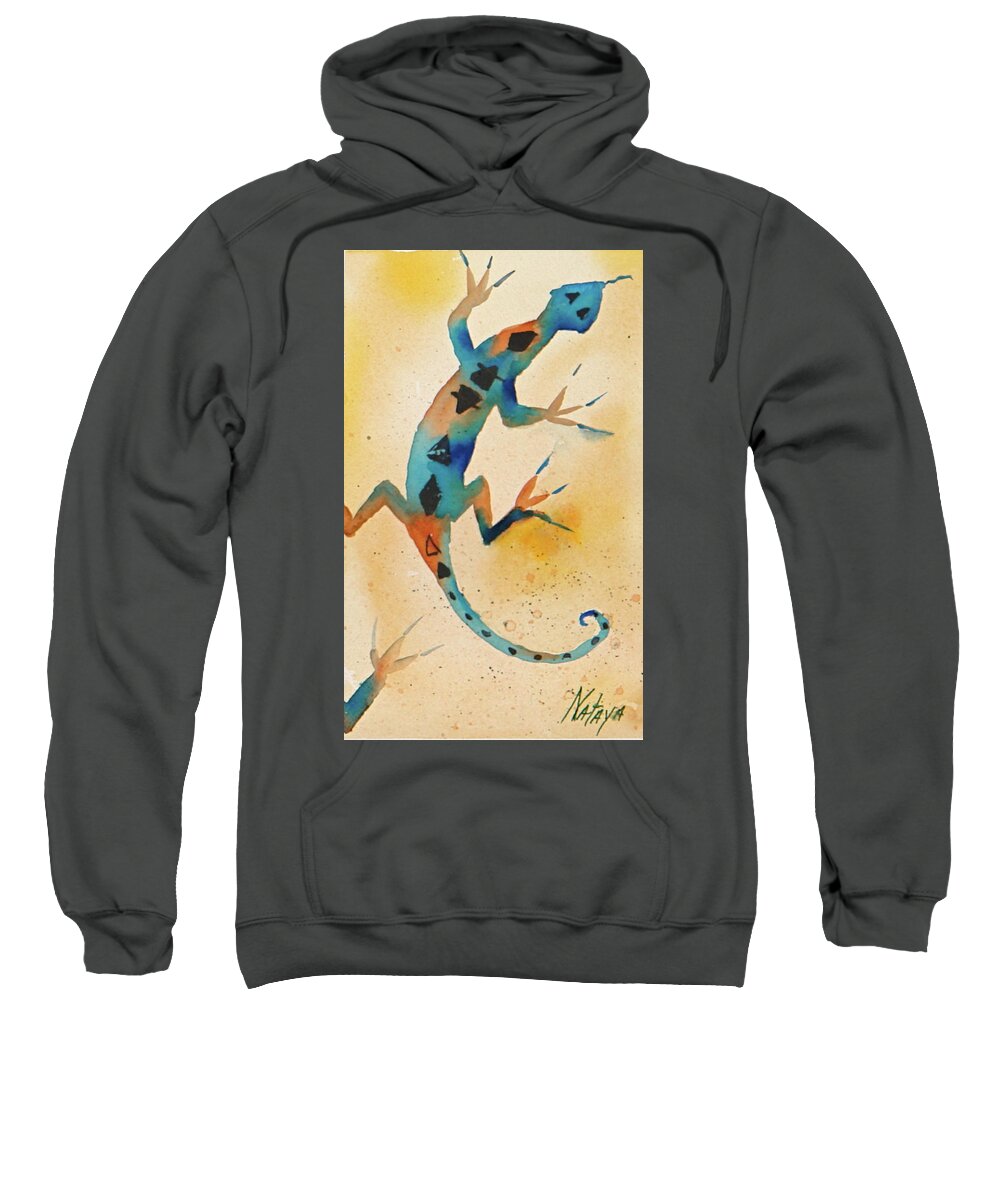 Lizard Sweatshirt featuring the painting Funky Lizard by Nataya Crow