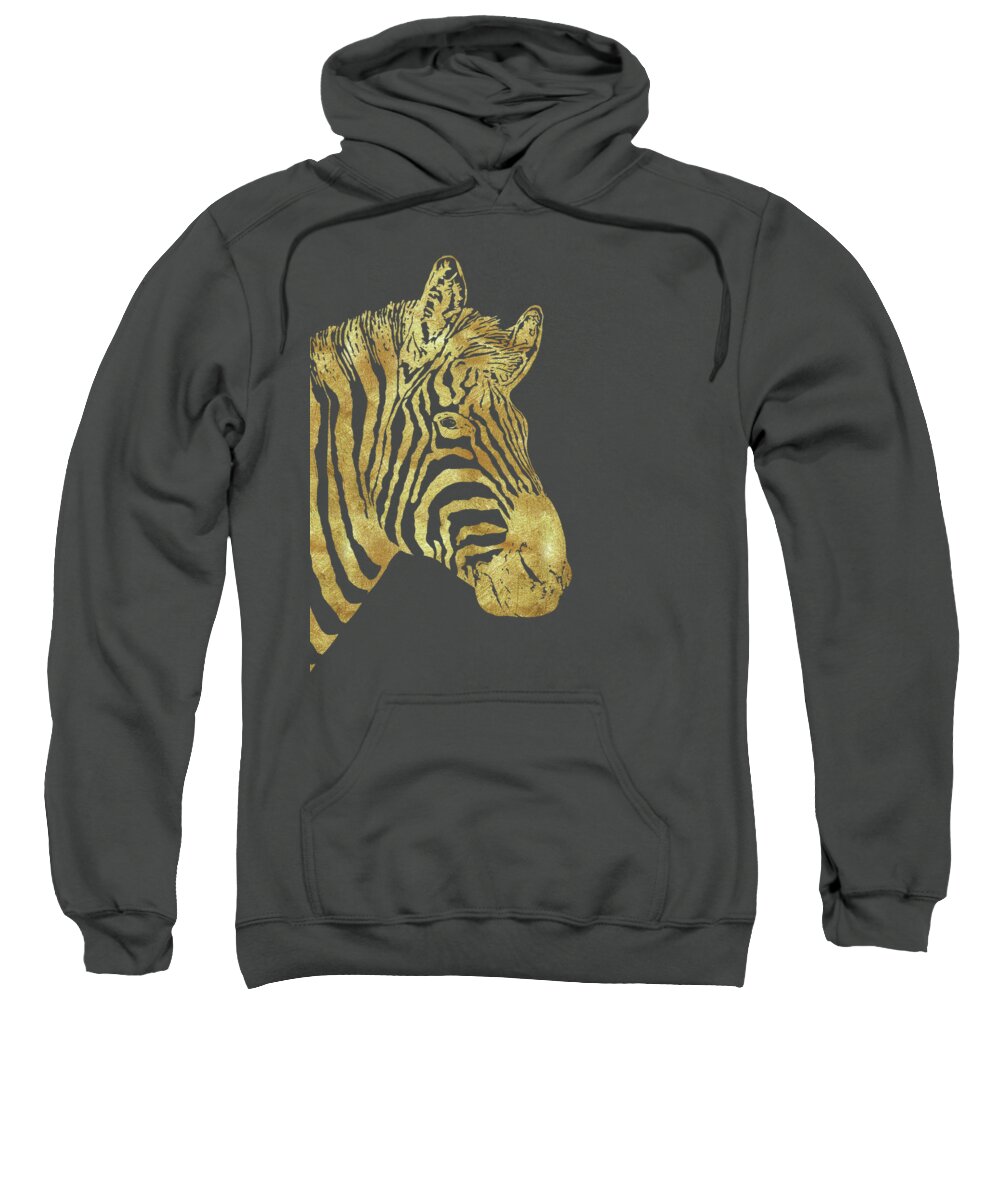 Gold Zebra Sweatshirt featuring the painting Gilt Zebra, African wildlife, wild animal in painted gold by Tina Lavoie