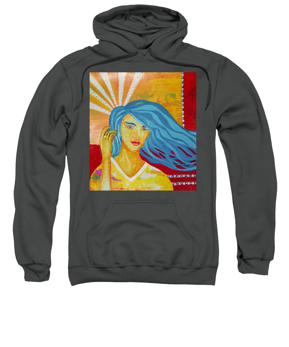 Abstract Girl Sweatshirt featuring the mixed media Girl with the Blue Hair by Elise Boam