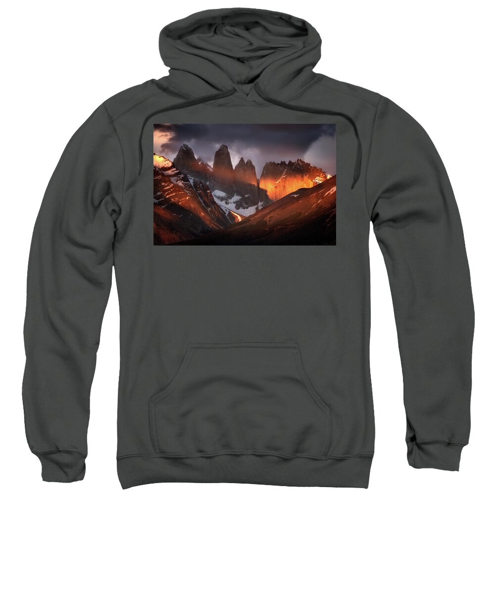 Paine Massif Sweatshirt featuring the photograph Glowing Towers by Nicki Frates