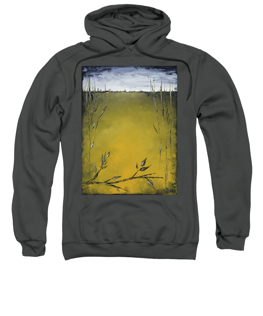 Green Sweatshirt featuring the painting Golden Greens by Carolyn Doe
