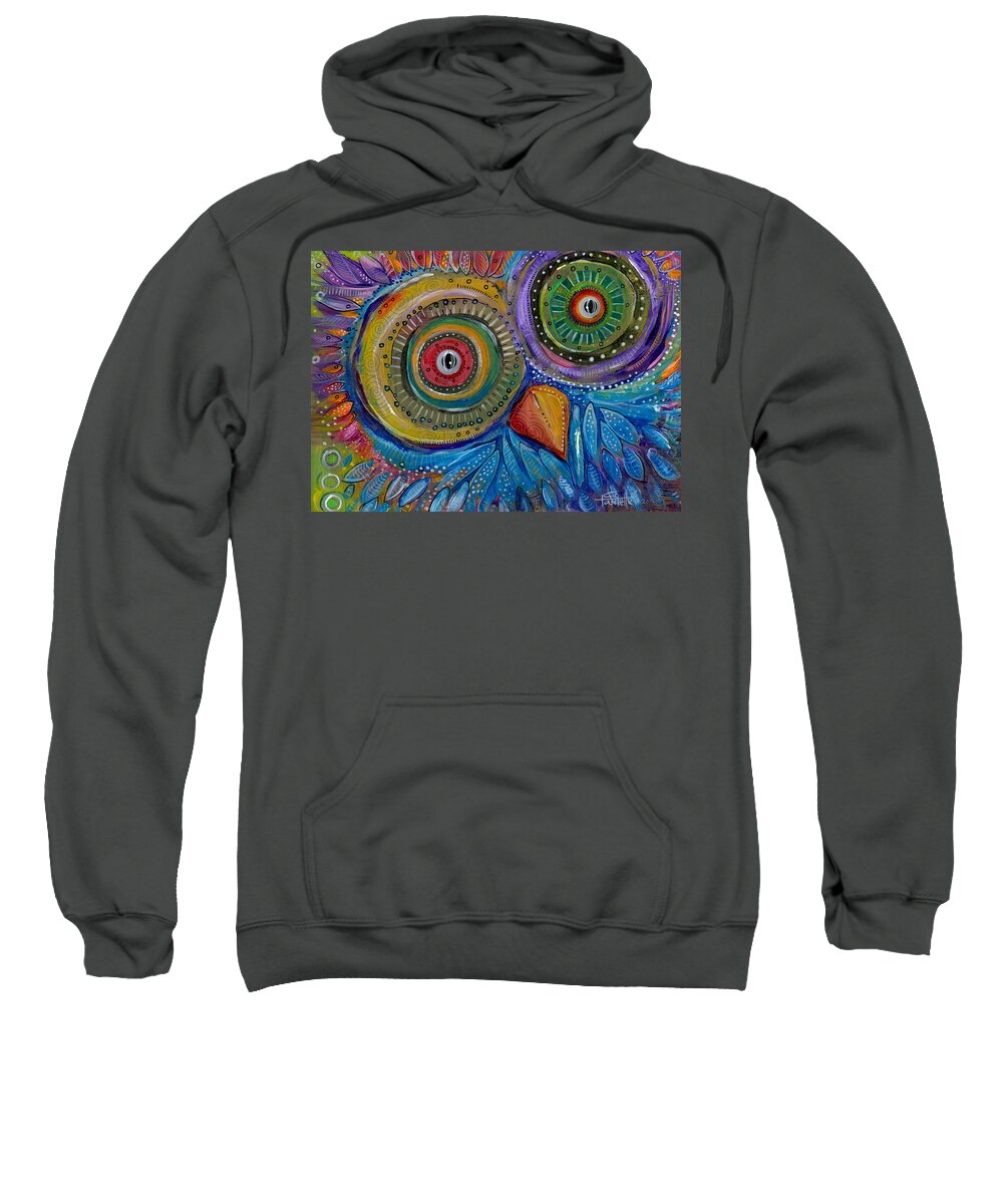 Owl Sweatshirt featuring the painting Googly-Eyed Owl by Tanielle Childers