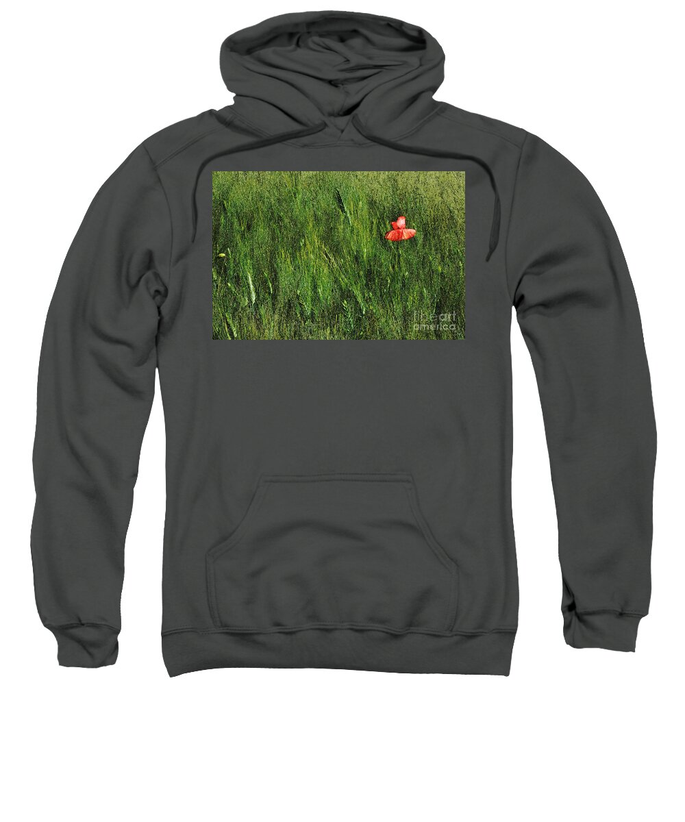 Art Sweatshirt featuring the photograph Grassland and Red Poppy Flower 2 by Jean Bernard Roussilhe