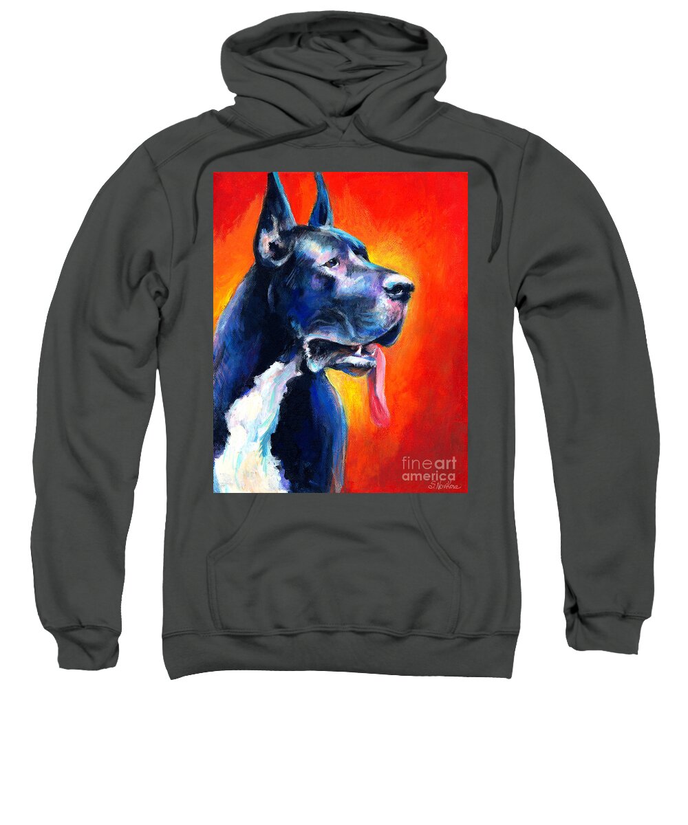 Black Great Dane Sweatshirt featuring the painting Great Dane dog portrait by Svetlana Novikova