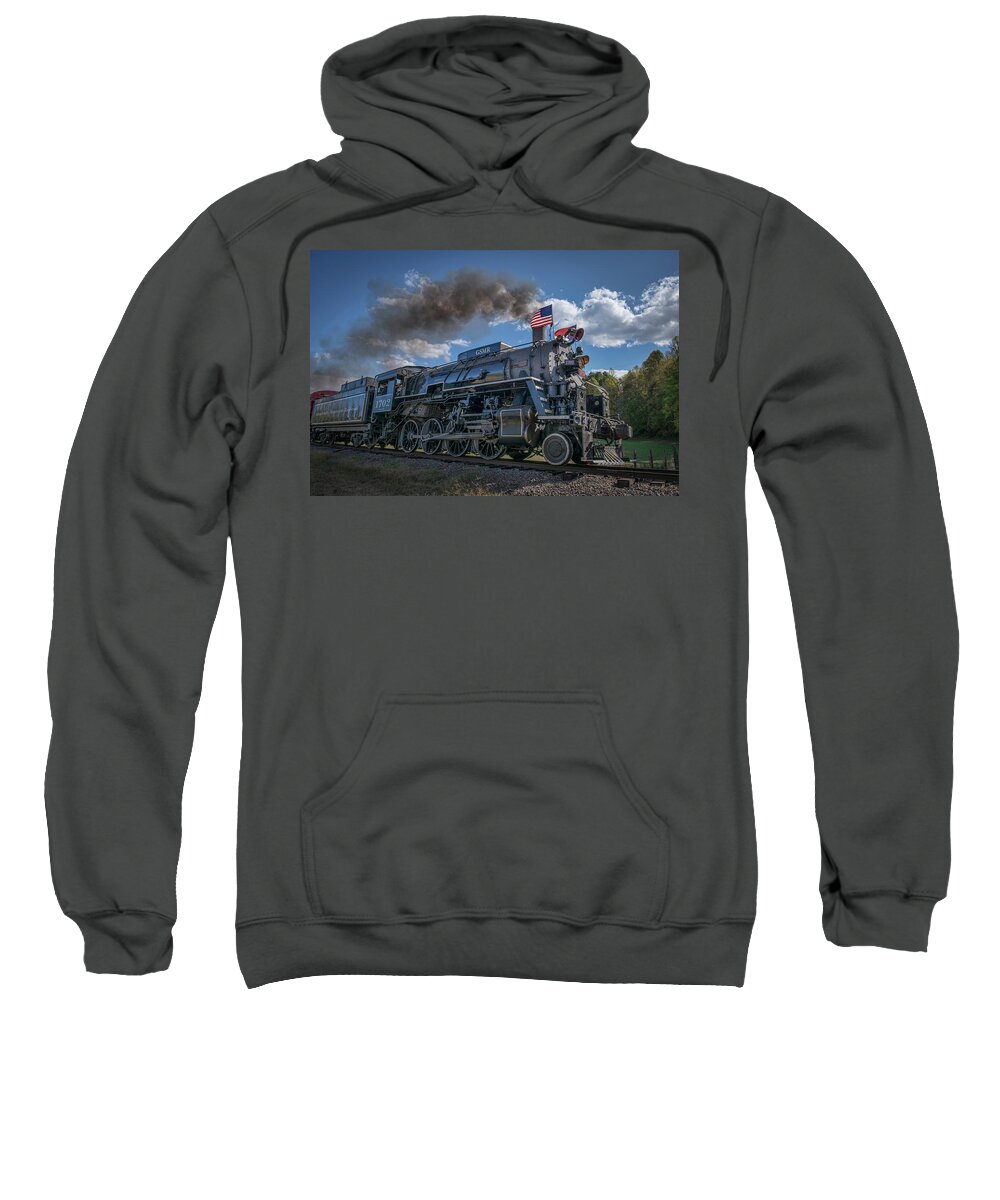 Great Smoky Mountains Railway Sweatshirt featuring the photograph Great Smoky Mountain steam engine 1702 at Bryson City NC 1 by Jim Pearson