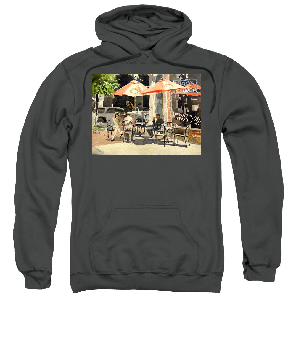 Casual Dining Sweatshirt featuring the painting Greek Corner Lunch by Martha Tisdale