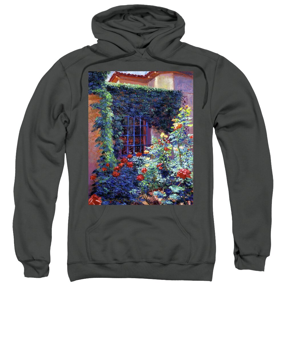 Gardens Sweatshirt featuring the painting Guesthouse Rose Garden by David Lloyd Glover