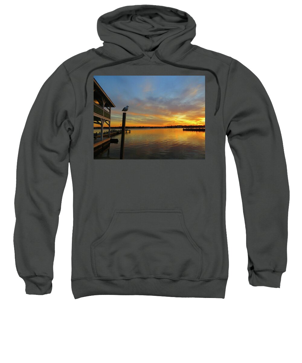 Island Heights Sweatshirt featuring the photograph Gull Sunset by Linda Henne