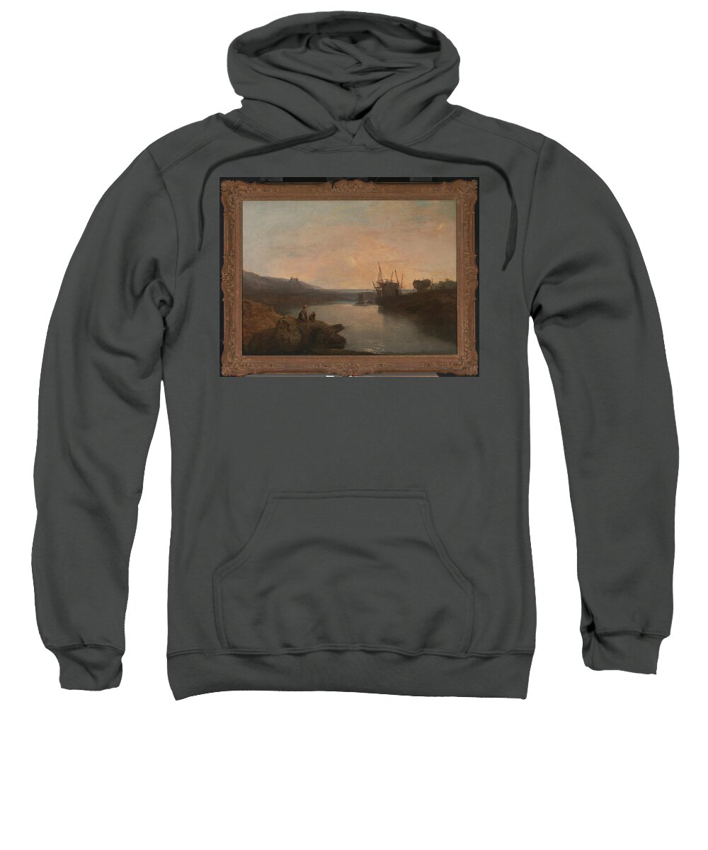 Harlech Castle Sweatshirt featuring the painting Harlech Castle, from Twgwyn Ferry, Summer's Evening Twilight by Grypons Art