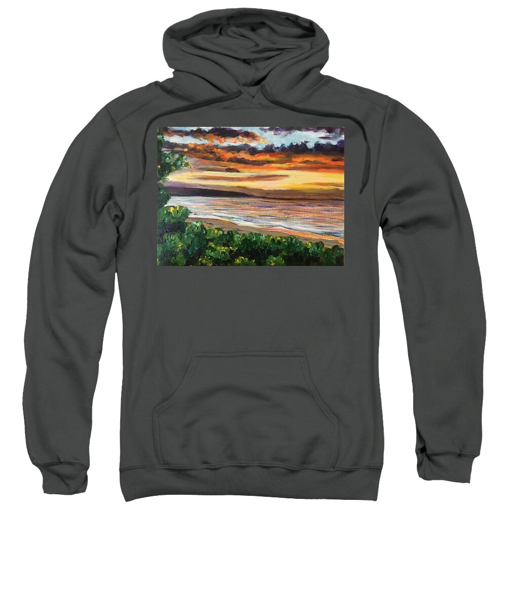 Hawaii Sweatshirt featuring the painting Hawaiian Beach Sunset by Richard Nowak