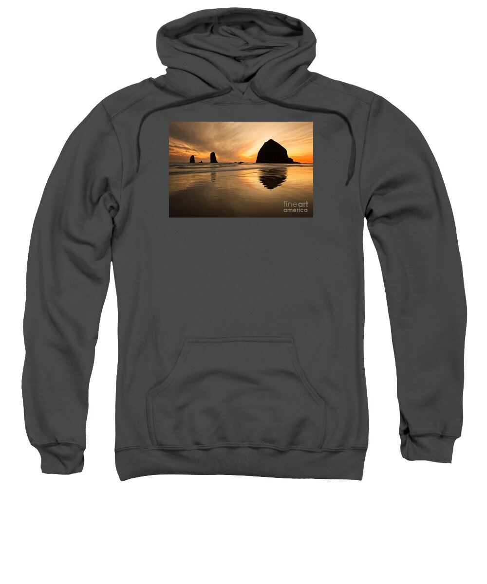 Color Image Sweatshirt featuring the photograph Haystack Rock by Bryan Mullennix