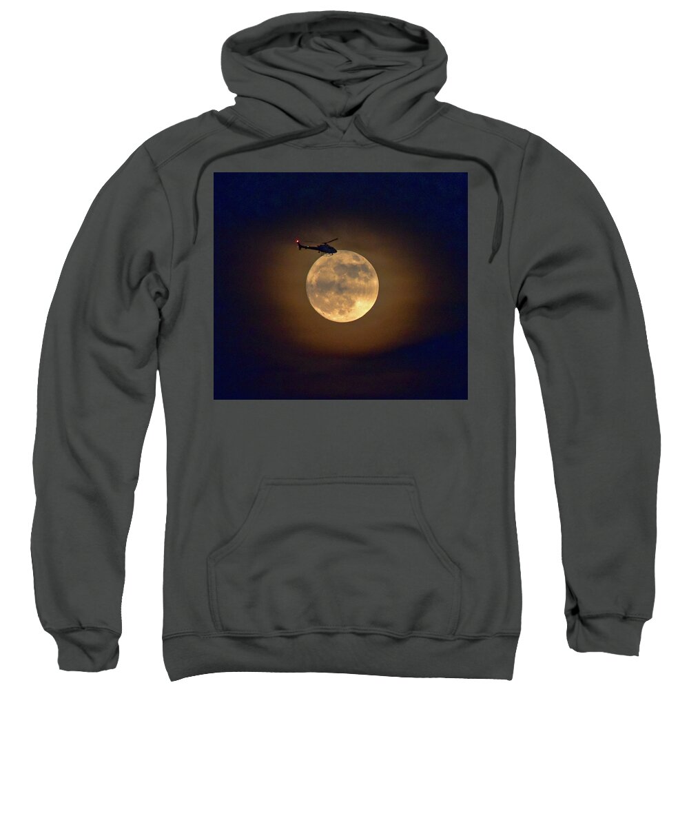 Linda Brody Sweatshirt featuring the photograph Helicopter Moon and Clouds I by Linda Brody
