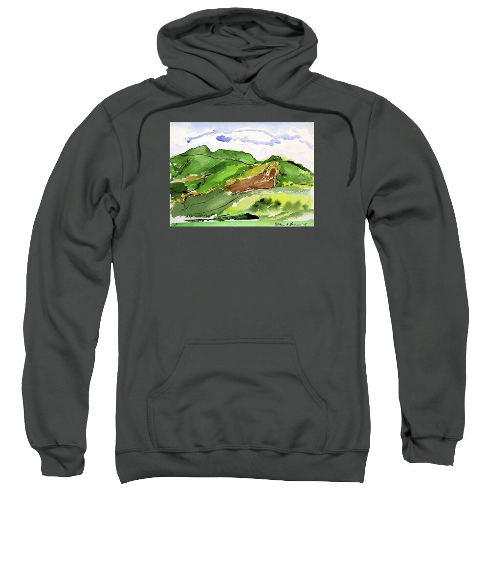  Sweatshirt featuring the painting Hillside and Clouds by Kathleen Barnes