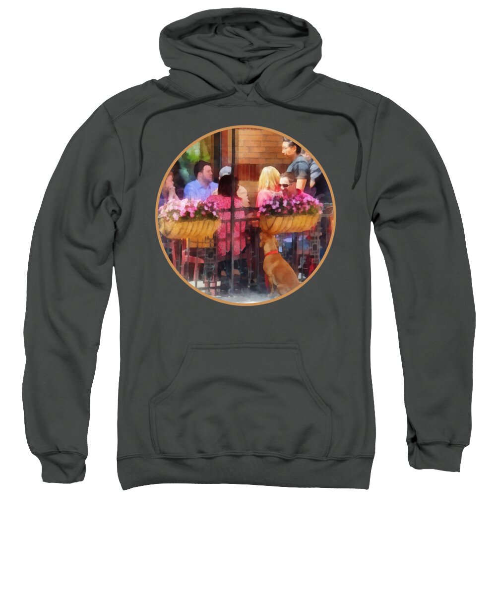 Cafe Sweatshirt featuring the photograph Hoboken NJ - Dog Waiting by Cafe by Susan Savad