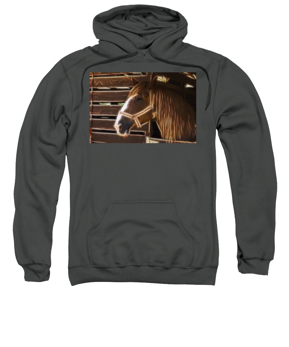 Horse Sweatshirt featuring the digital art Horse Electric by Flees Photos