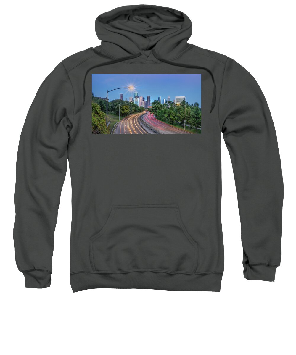 Houston Sweatshirt featuring the photograph Houston Evening Cityscape by James Woody