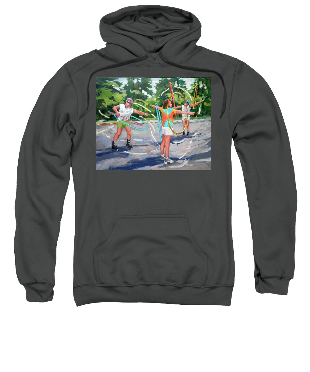 Hulu Hoopin Sweatshirt featuring the painting Hulu Hoop'n in the Neighborhood by Martha Tisdale