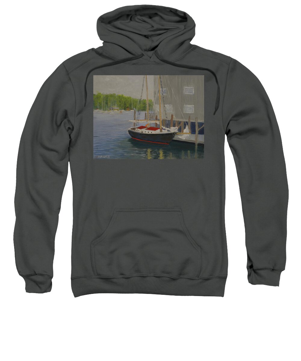 Sailboat Harbor Ocean Sea Dock Marina Sweatshirt featuring the painting In Port by Scott W White