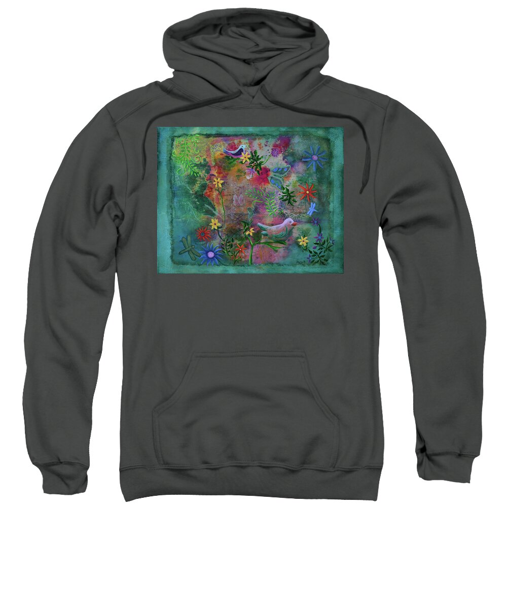 Fantasy Garden Sweatshirt featuring the mixed media In The Garden Of My Imagination by Donna Blackhall