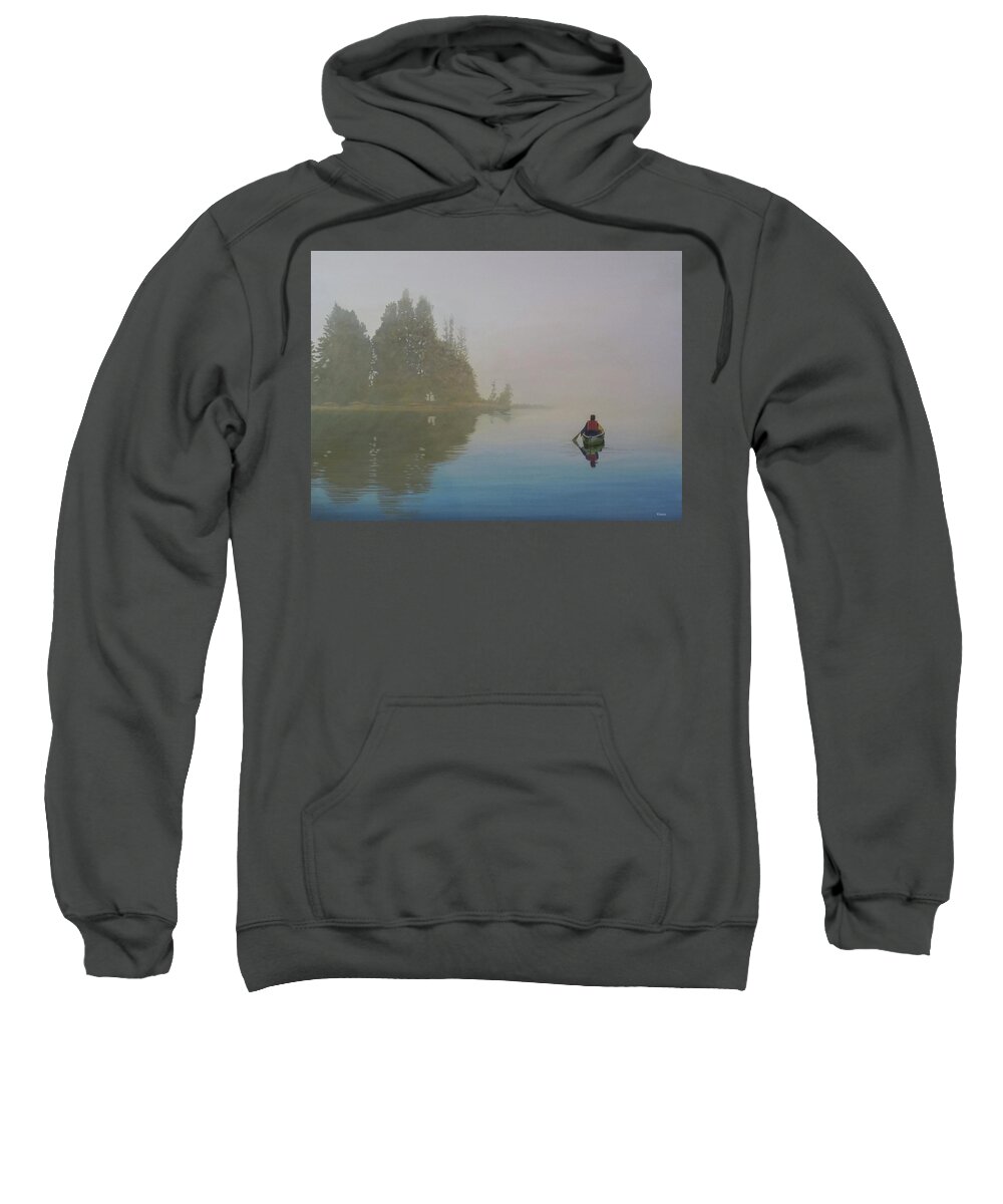 Canoe Sweatshirt featuring the painting Into the Mistic by Kenneth M Kirsch