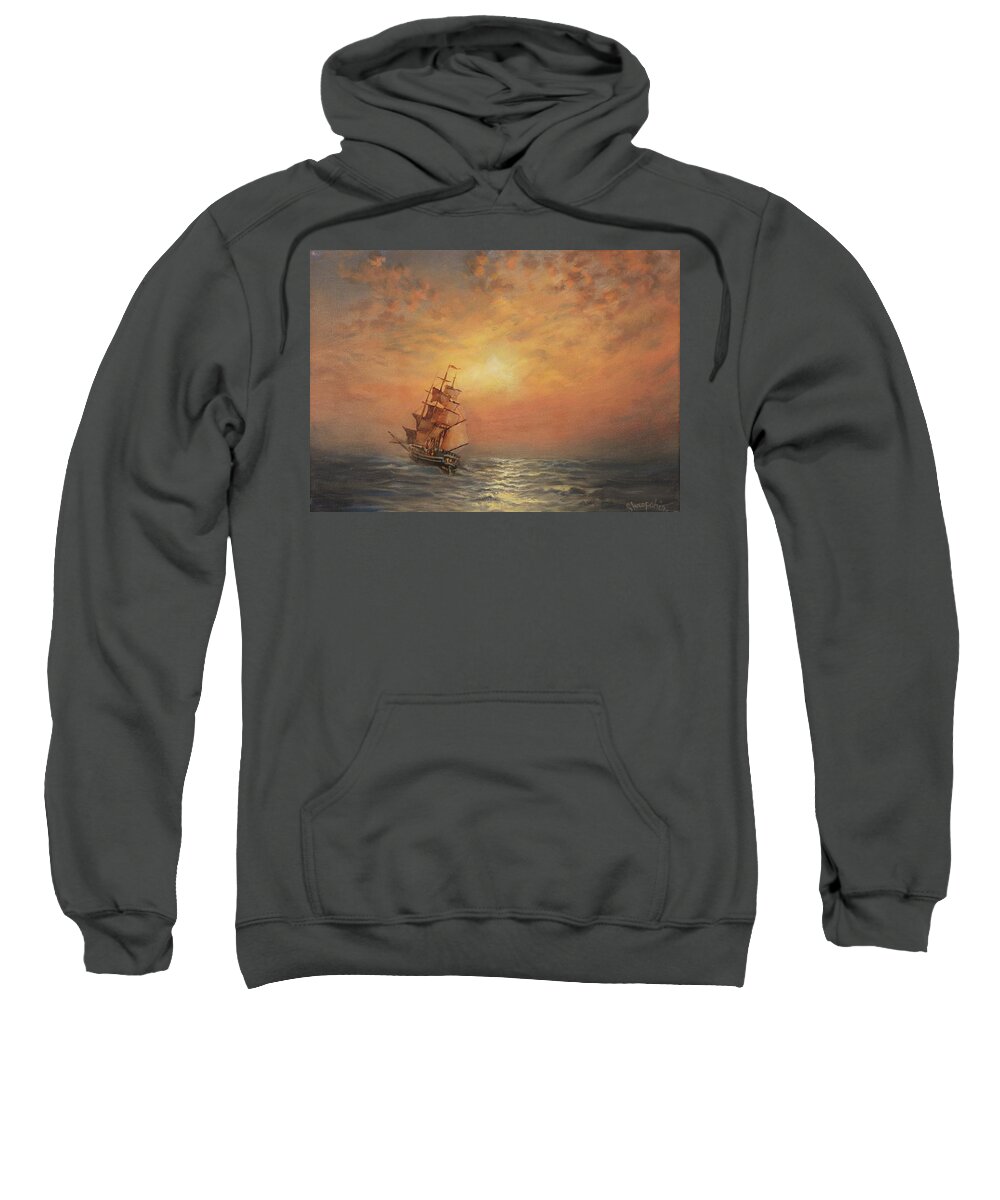 Sailing Ship Sweatshirt featuring the painting Into the Sunset by Tom Shropshire
