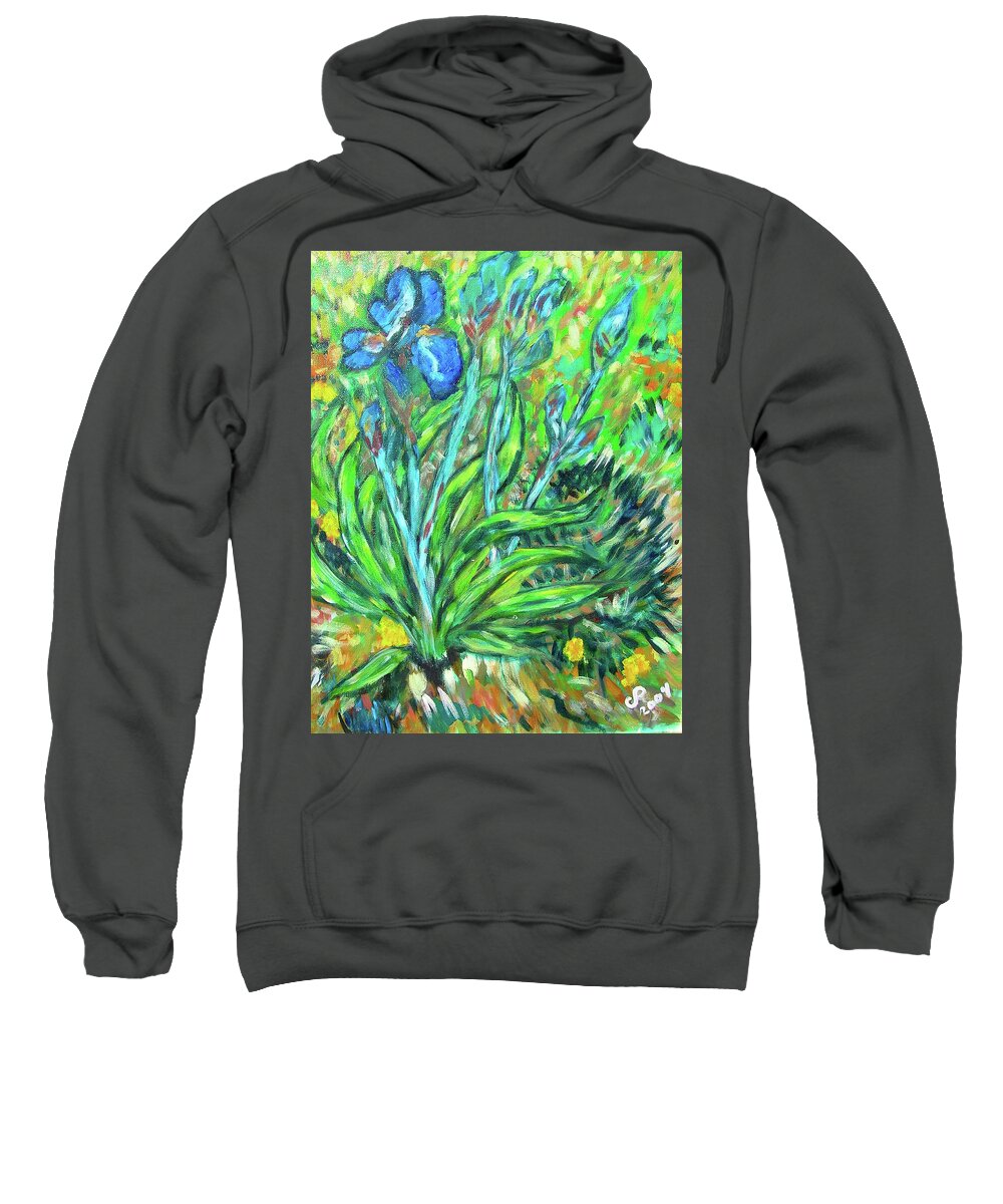Iris Sweatshirt featuring the painting Irises ala Van Gogh by Carolyn Donnell
