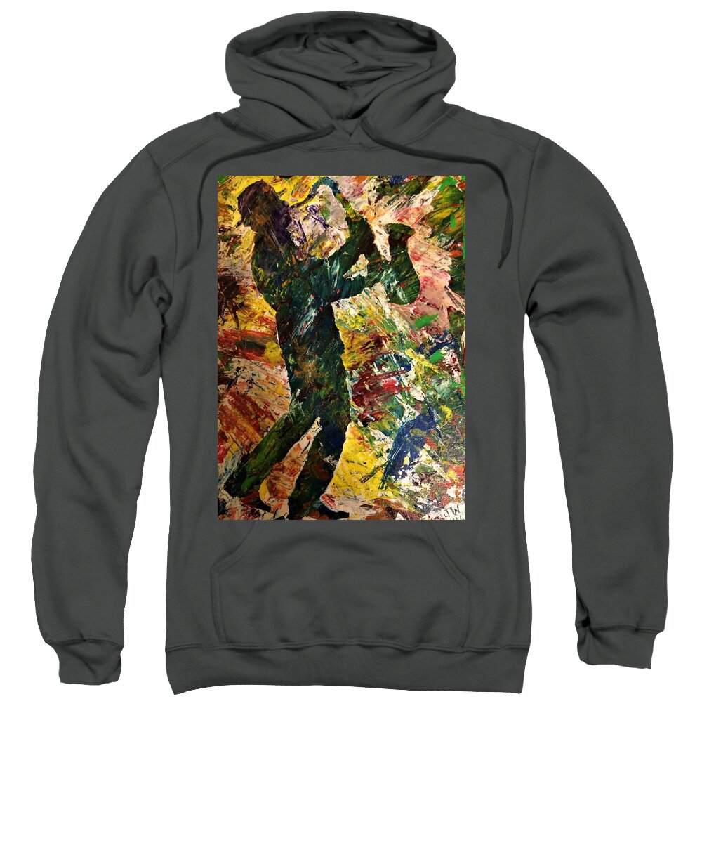 Saxophone Sweatshirt featuring the painting Jazzy Sax by Julie Wittwer