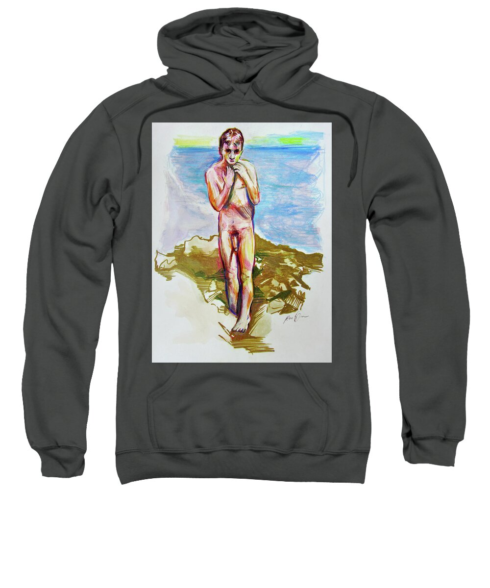 Nude Figure Sweatshirt featuring the painting Jeremy at the Beach by Rene Capone