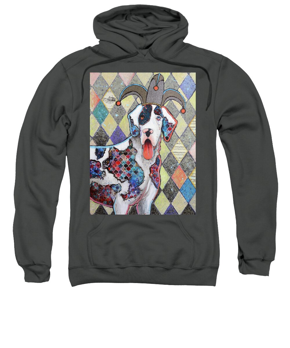 Harlequin Great Dane Sweatshirt featuring the painting Jest, I Surely Do by Ande Hall