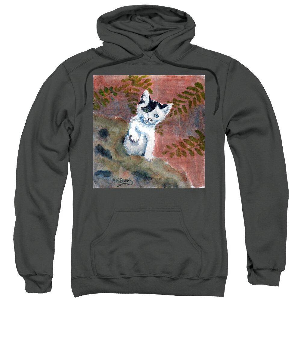 A Sweet Little Odd-eyed White Kitten Rescued In Syria By Alaa Sweatshirt featuring the painting Junior by Mimi Boothby