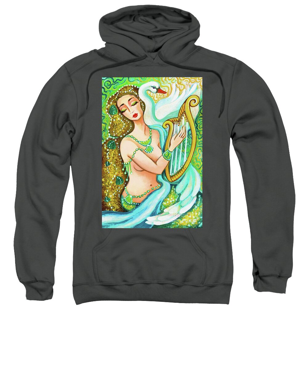 Sea Goddess Sweatshirt featuring the painting Kalliope and the god Swan by Eva Campbell