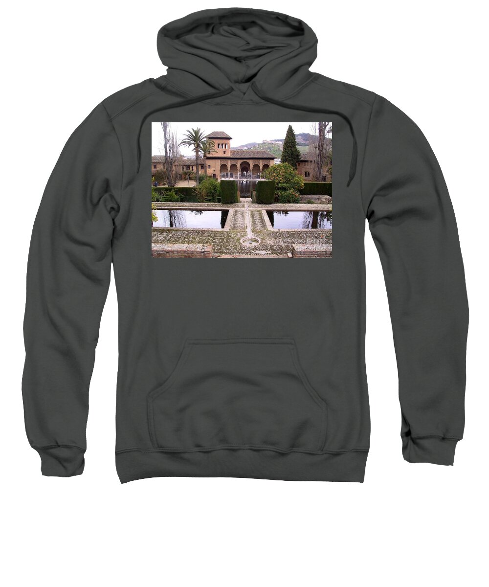 Alhambra Sweatshirt featuring the photograph La Alhambra Garden by Thomas Marchessault