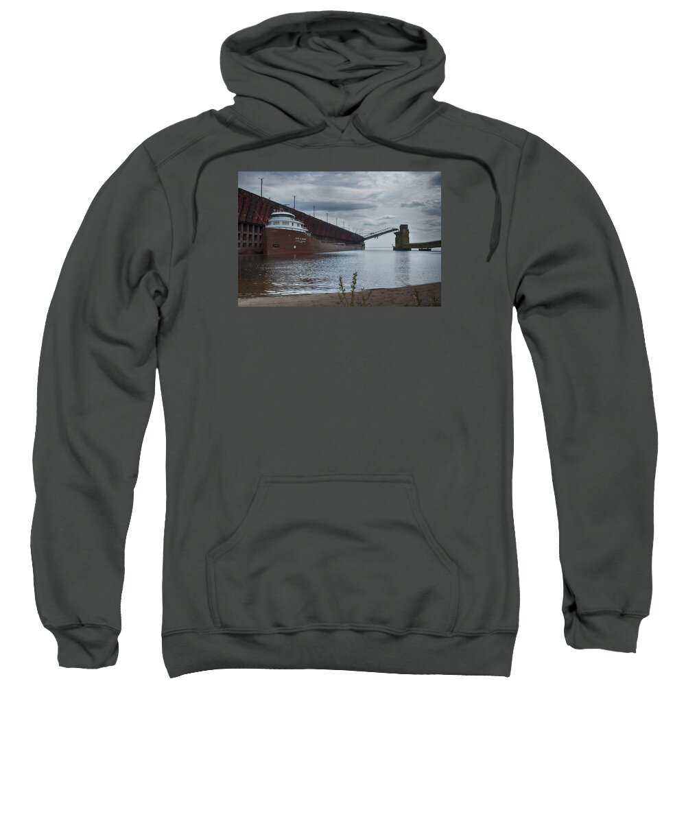  Sweatshirt featuring the photograph Lake Freighter by Dan Hefle