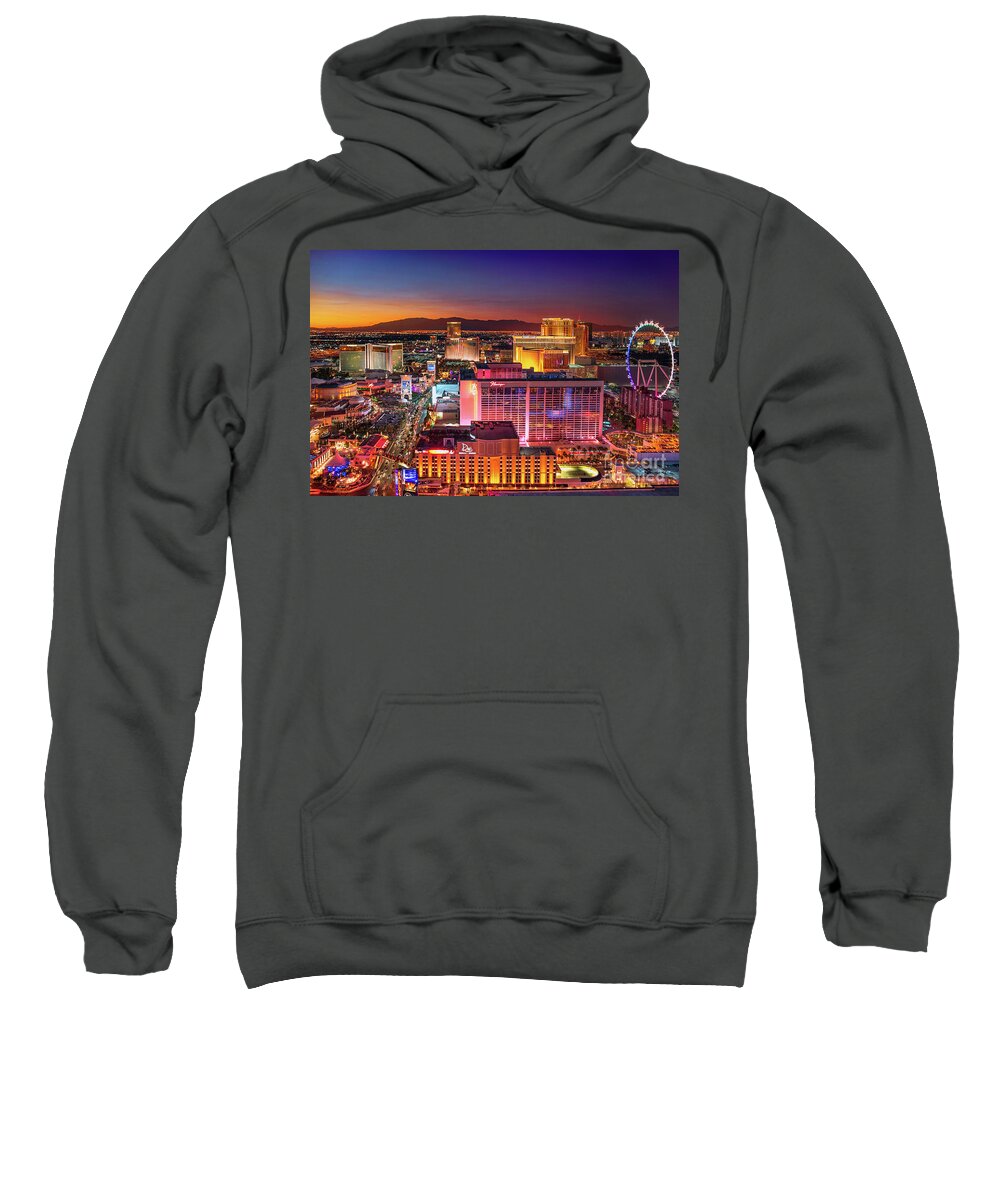Bellagio Sweatshirt featuring the photograph Las Vegas Strip North View After Sunset by Aloha Art