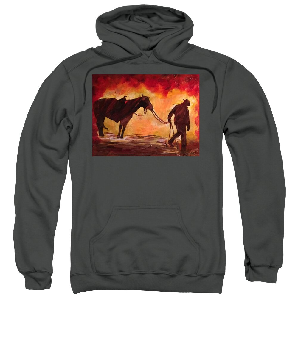 Cowboy Sweatshirt featuring the painting Leading the Way by Julie Wittwer