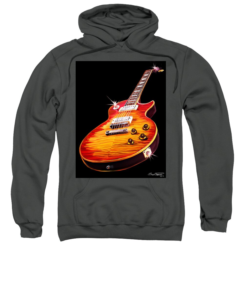 Les Paul Guitar Red Orange Sweatshirt featuring the painting Les Paul Guitar by Brett Hardin