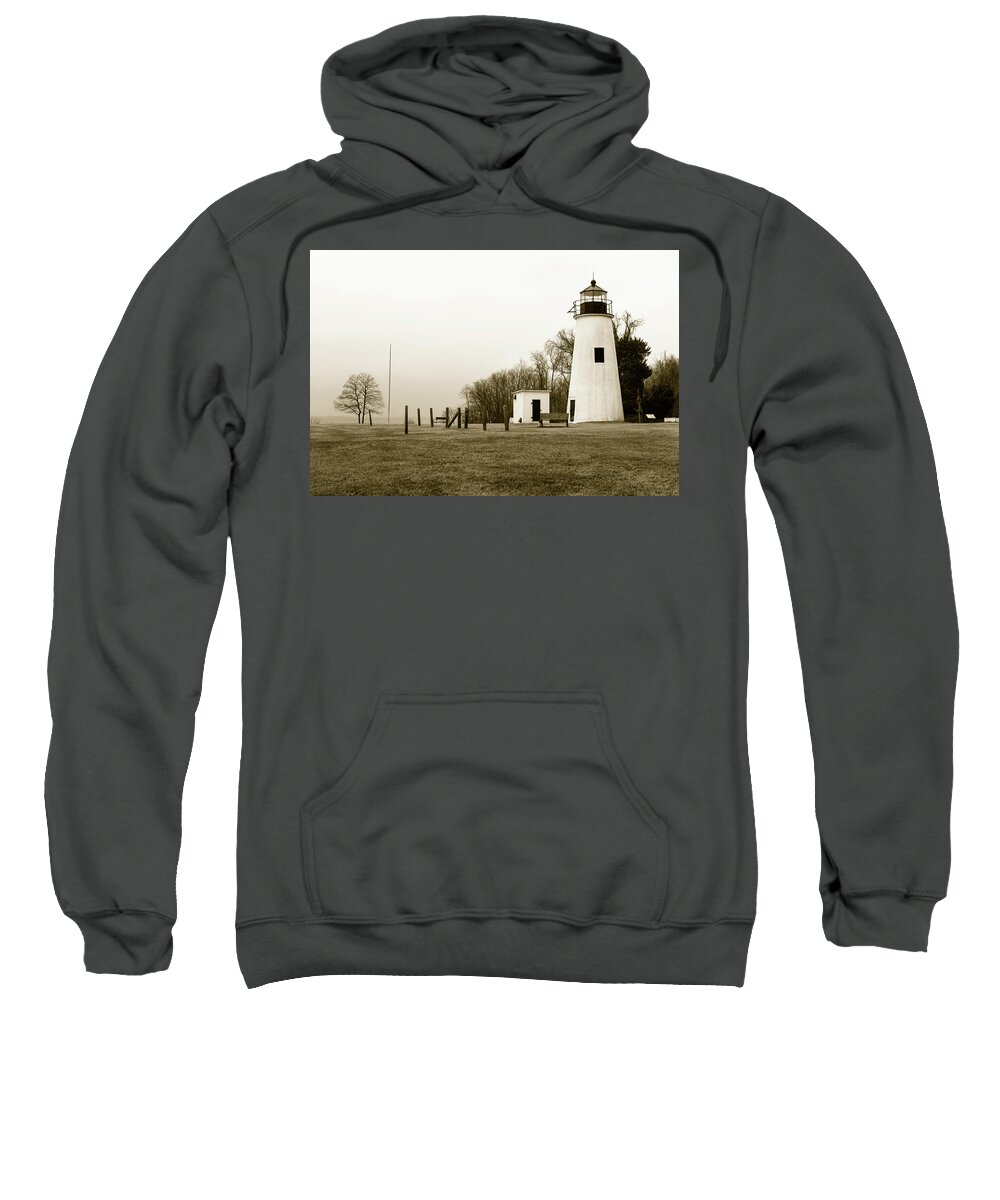 Black And White Sweatshirt featuring the photograph Lighthouse at Turkey Point by Dennis Dame