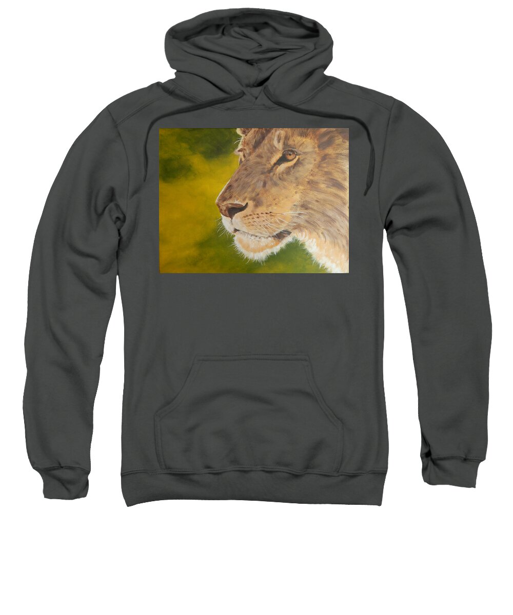 Lion Sweatshirt featuring the painting Lion portrait by John Neeve
