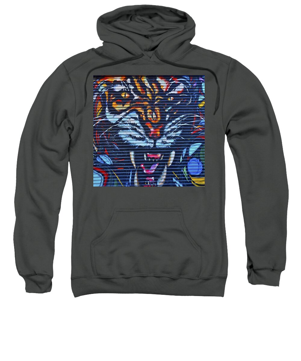 Roaring Lion Sweatshirt featuring the photograph Lion Street Art Brooklyn by Joan Reese