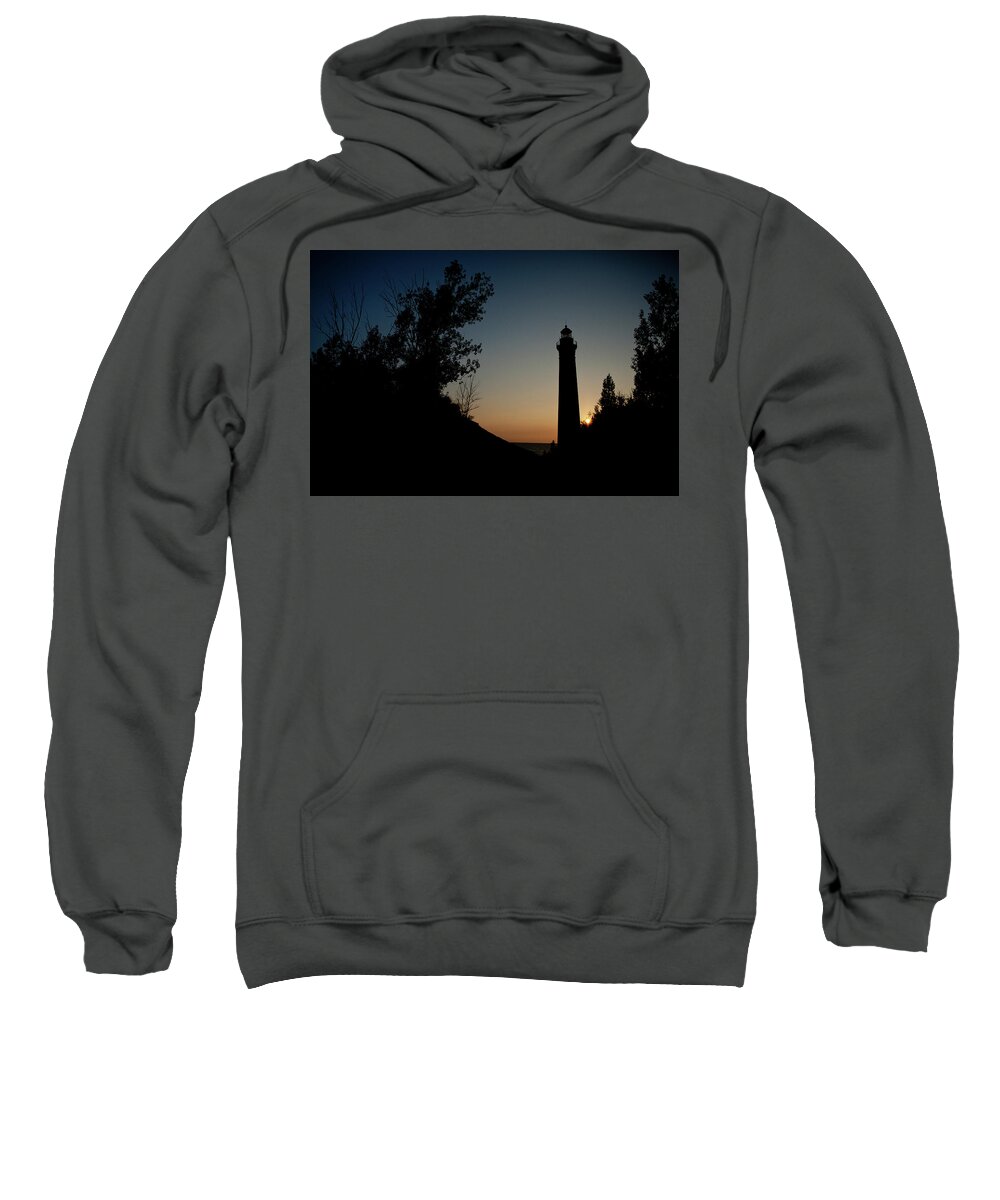 Little Sable Point Lighthouse Sweatshirt featuring the photograph Little Sable Point Lighthouse at Sunset by Rich S