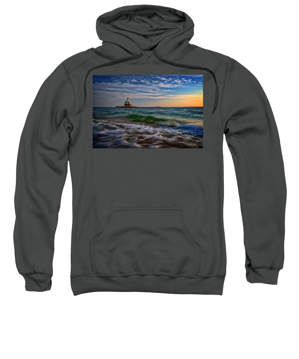 Orient Beach State Park Sweatshirt featuring the photograph Long Beach Bar Lighthouse by Rick Berk
