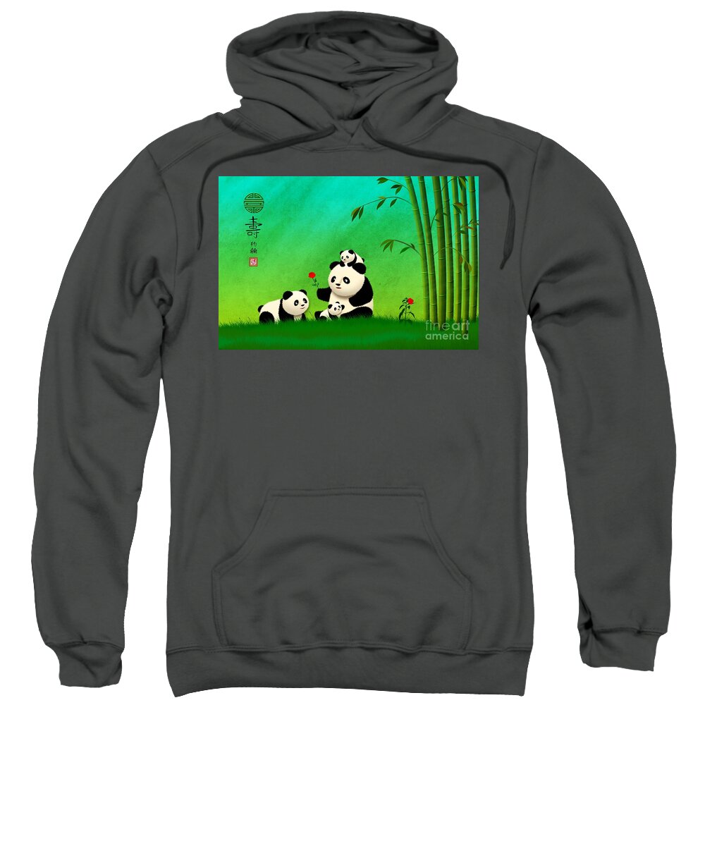 Panda Bear Sweatshirt featuring the digital art Longevity Panda Family Asian Art by John Wills