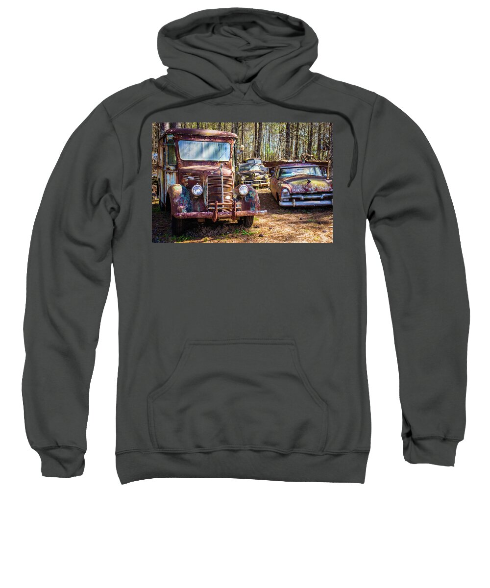 Antique Mack Truck Sweatshirt featuring the photograph Mack truck and Plymouth by Matthew Pace