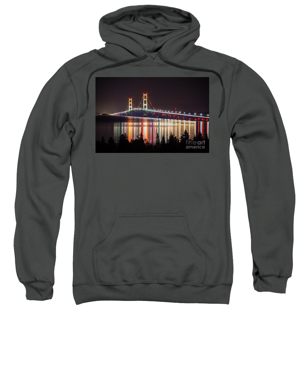 Mackinac Bridge Sweatshirt featuring the photograph Mackinac Bridge Reflections-3813 Pure Michigan by Norris Seward