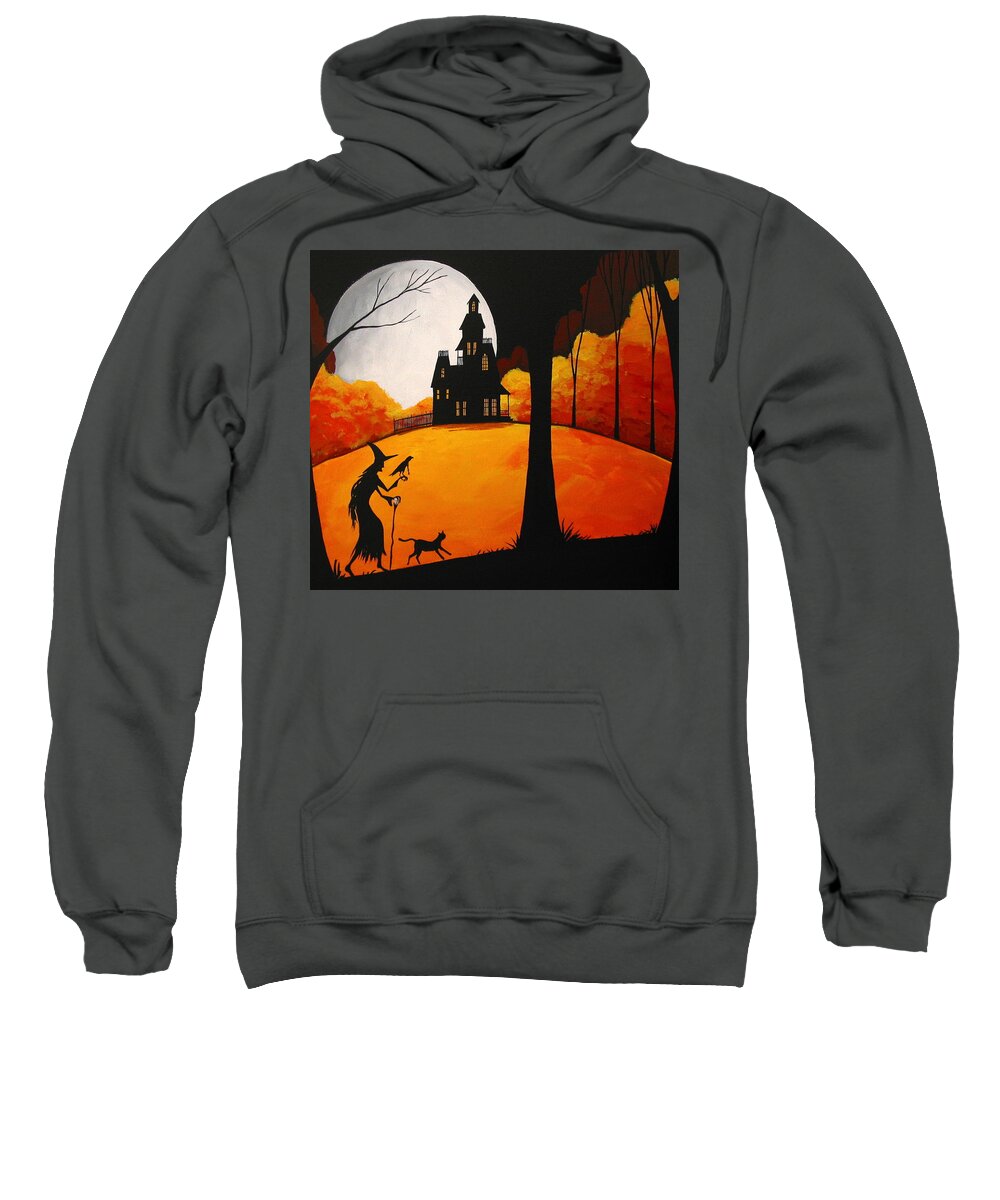 Art Sweatshirt featuring the painting Magical Friends - witch silhouette by Debbie Criswell