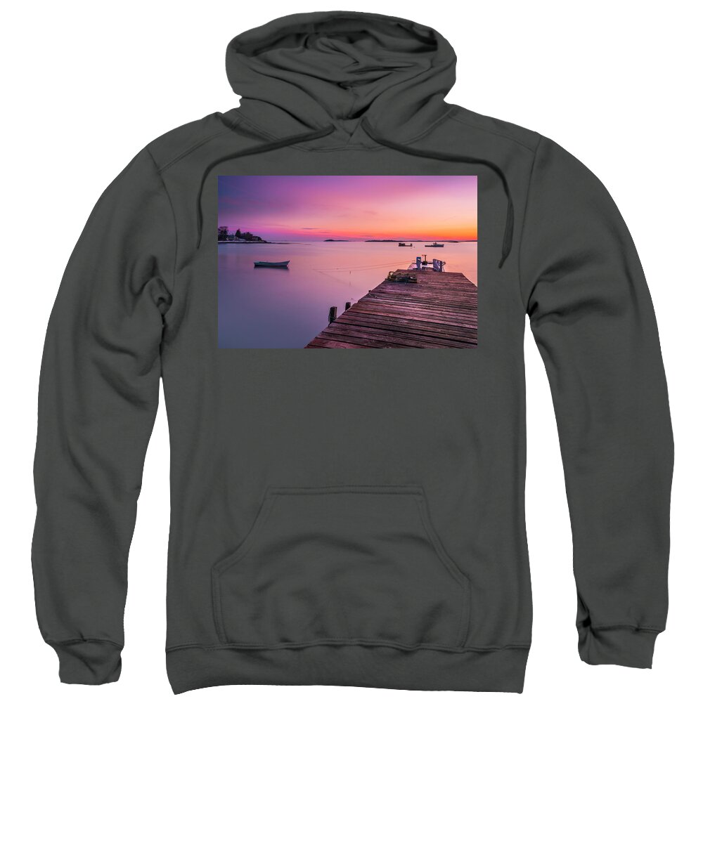 Maine Sweatshirt featuring the photograph Maine Cooks Corner Lobster Shack at Sunset by Ranjay Mitra