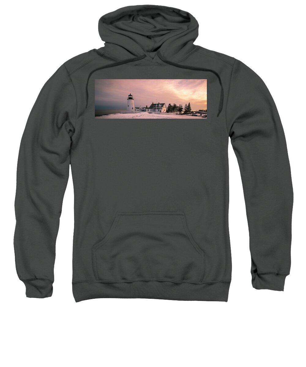 Maine Sweatshirt featuring the photograph Maine Pemaquid Lighthouse after Winter Snow Storm by Ranjay Mitra